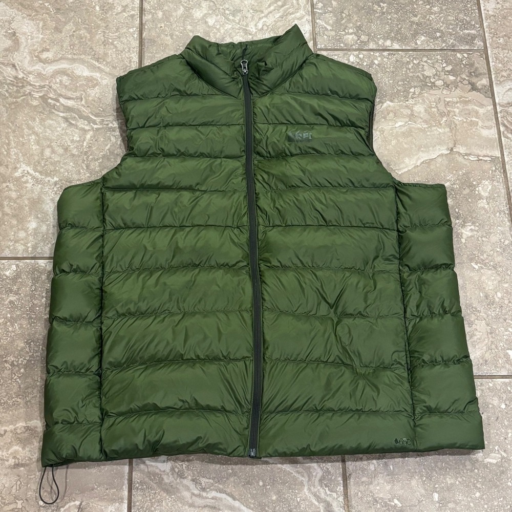 REI Co-op 650 Down Vest Mens XL Green Puffer Full Zip Lightweight 221640